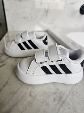 Adidas Kids' White & Black Velcro Sneakers
